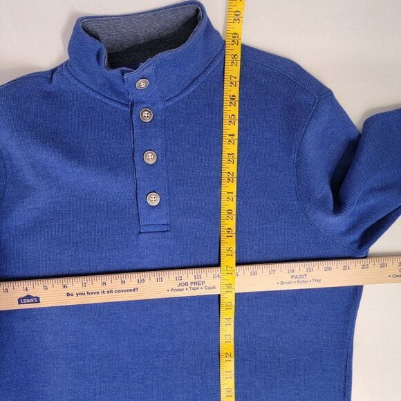 Banana Republic Sweater Mens L Pullover Henley Mock Neck Blue Contract Cuffs - Picture 10 of 11